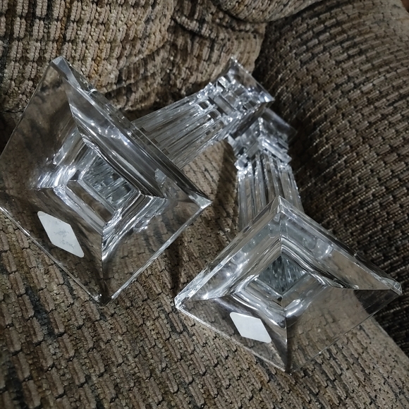 Vintage Shannon Crystal Pillar Candle Holder 10" Pair Heavy Art Deco MCM Marked - Picture 8 of 10